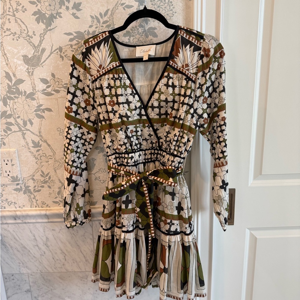 Cleobella Emory Belted Puff Sleeve Mini Dress Boho Print Small